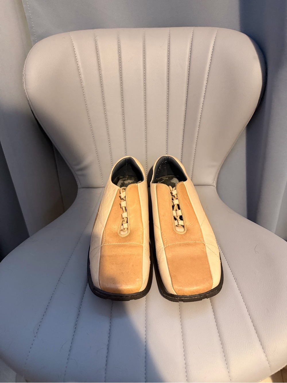 Santoni Men’s leather slip on shoes ( Cream and Tan ) Made in Italy US men’s 9